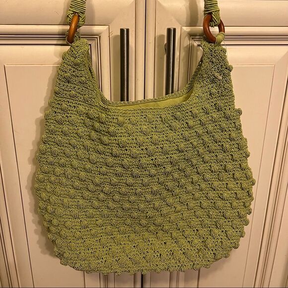 Handbags - Green Crochet Purse/Bag Shoulder/Med handbag